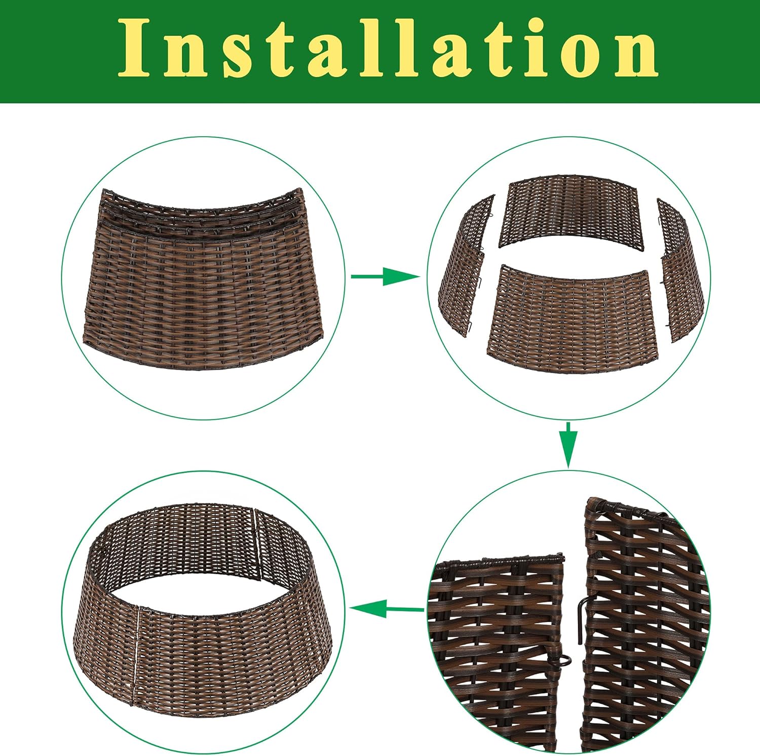 SUNNYPARK Christmas Tree Collar, 23'' D Handmade Artificial Rattan Wicker Christmas Stand Tree Collar Basket Base Cover for Holiday Decoration-Round Brown …